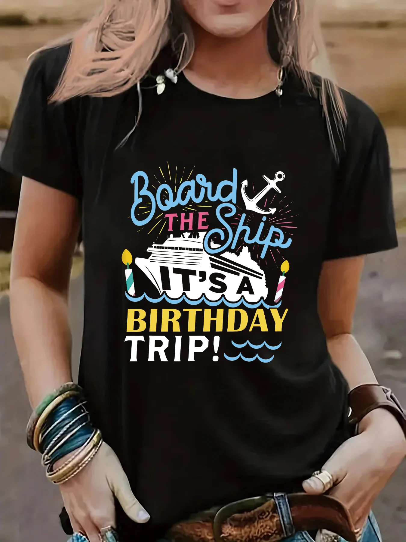 2024 Schiff Geburtstag Reise Grafik T-Shirt Frauen Sommer Original Mode Tops T-Shirt lässig Rundhals ausschnitt kurze Ärmel