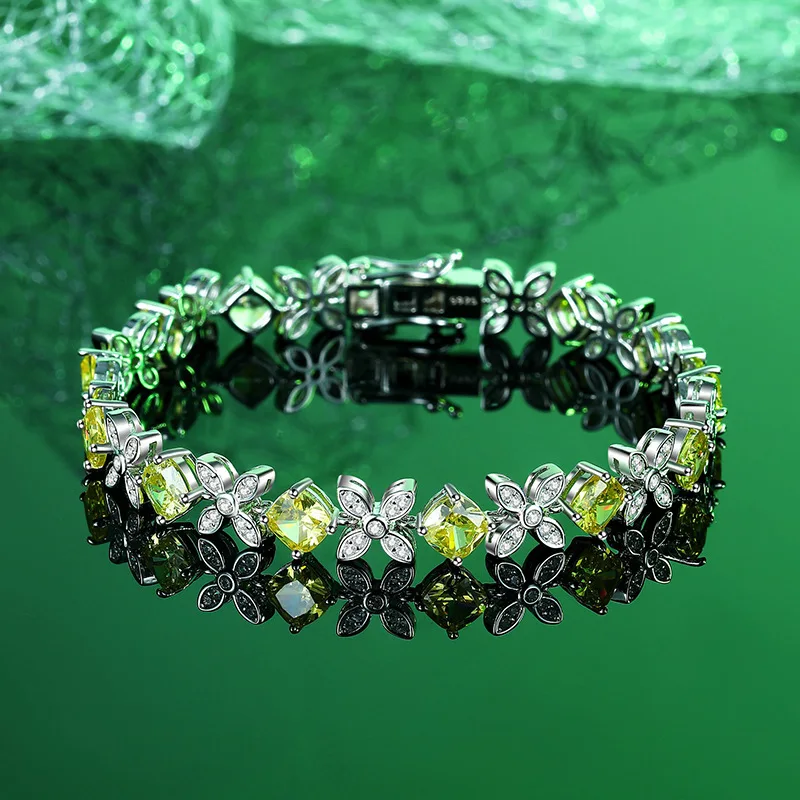 Luxury Solid Platinum PT950 Women's Niche Fashion Light Luxury Yellow Pink 17mm Moissanite Diamond Bracelet