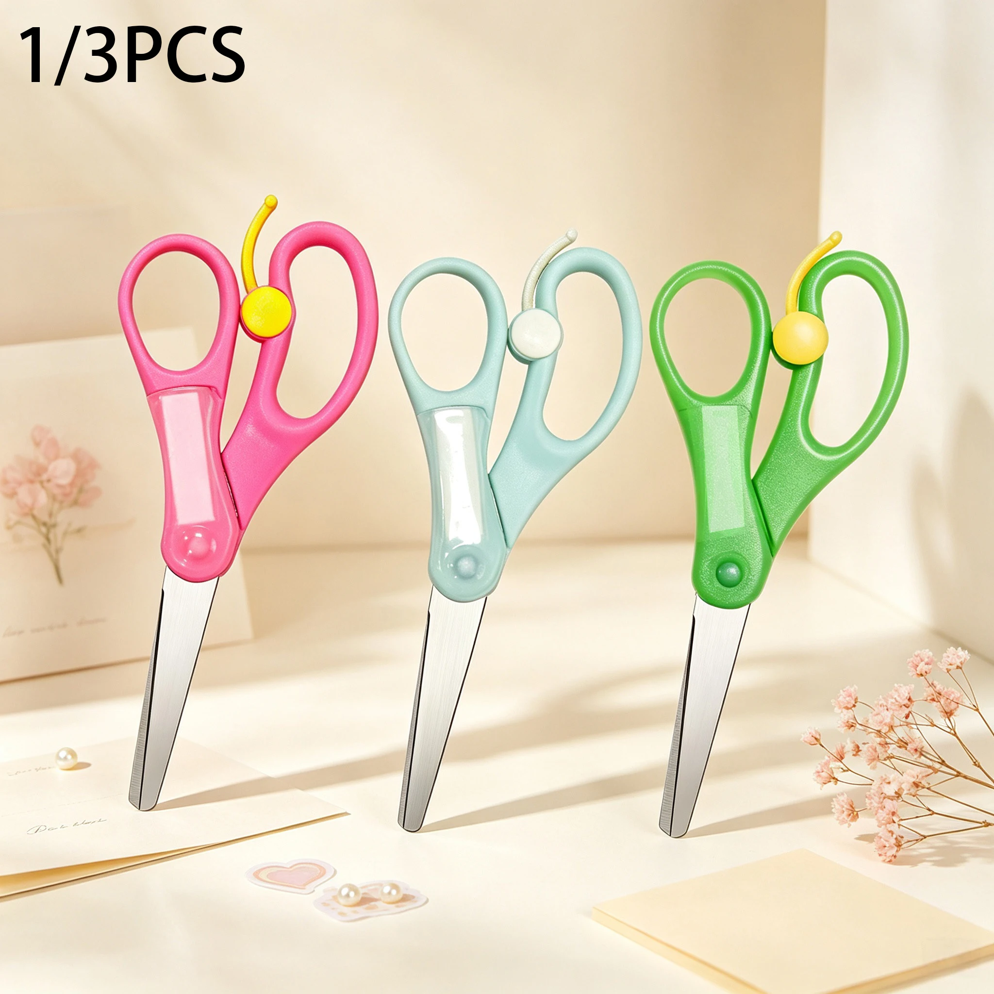 1/3PCS,School Stationery Scissors Round Tip Craft Scissors Portable DIY Scissors Student Craft Scissors Spring Assisted Scissors