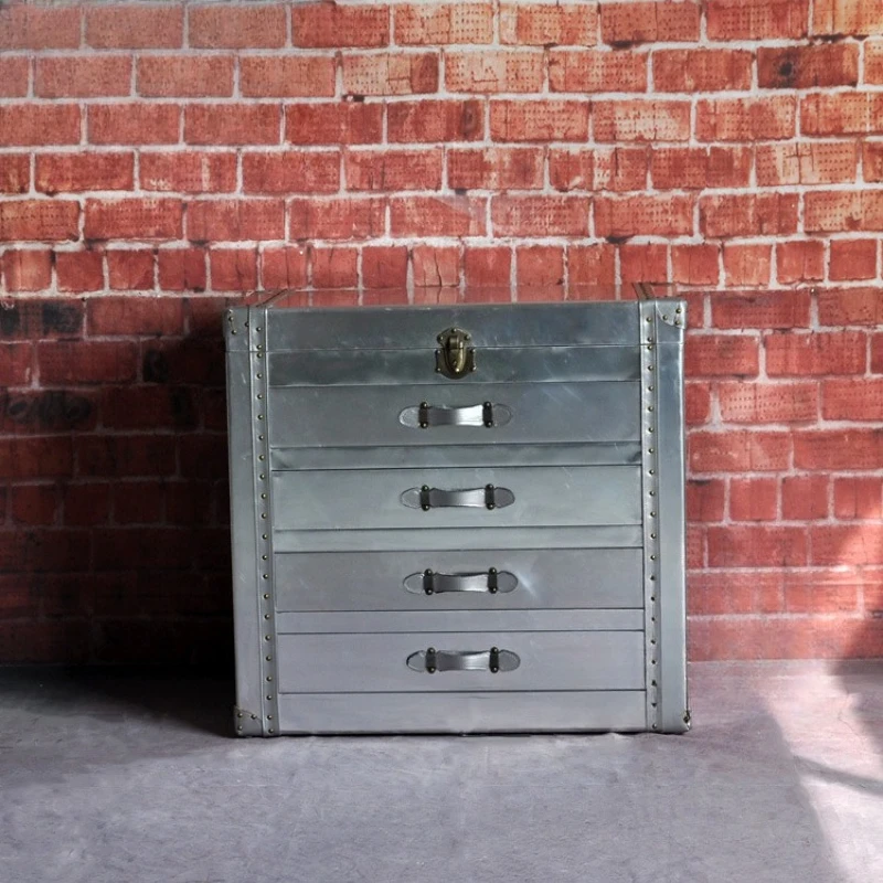 

Industrial style aluminum leather rivet flip four chest cabinet bar retro storage cabinet