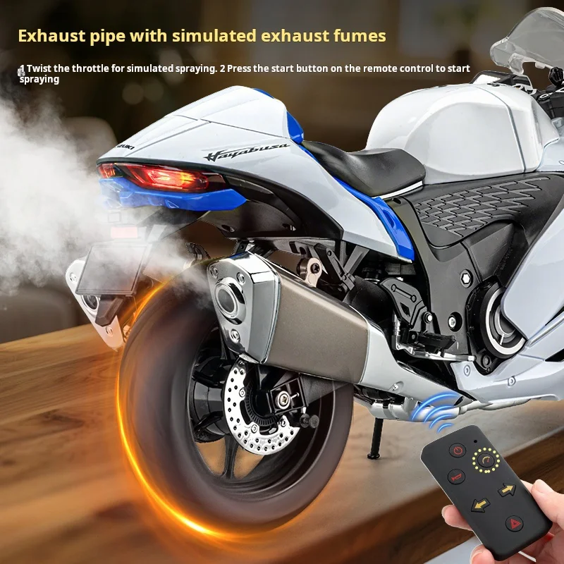 Large 1:6 Suzuki Hayabusa Super Sport Motorcycle Remote Start Alloy Simulation Sprayable Locomotive Light & Sound Model Ornament