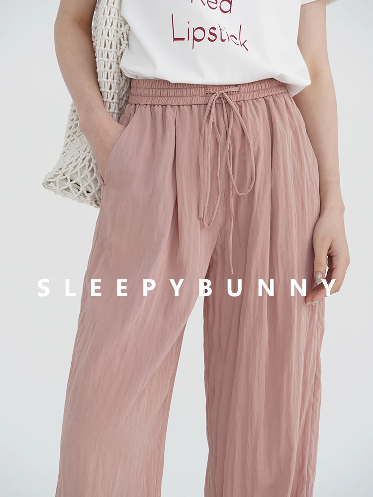 

Pink Wide Leg Pants Women Summer Sun Protection Loose Long Trousers Lightweight Flowy High Waist Casual Beach Pants Daily Use
