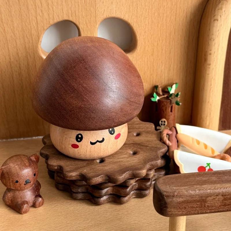Wooden Musical Box Whimsical Mushroom Decor with Melody Creative Birthday Holiday Gift for Kids and Children Room Decoration