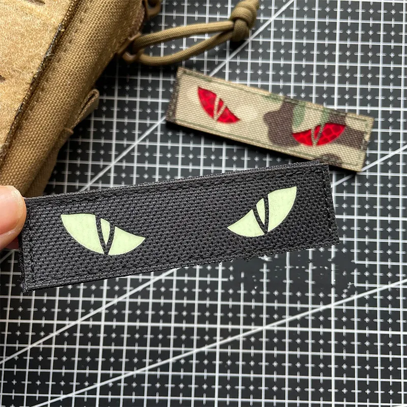 Long Tactical Morale Badge Luminous Cat Eye Badge Reflective Nylon Cut Patch Demon Badge for Clothes Backpack Decals