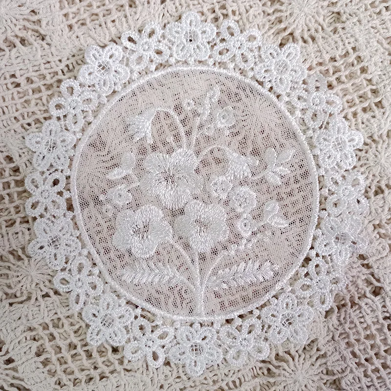 Beautiful Embroidery Table Mat White Floral Lace Sewing Accessories Coffee Cup Vase Mat Home Decoration