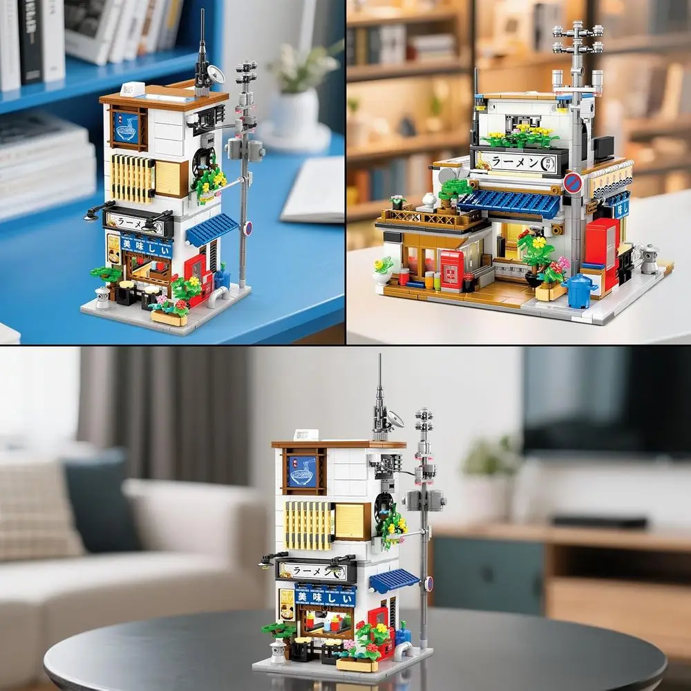 طقم بناء منزل رامين ياباني & Street View، 2 في 1 مع ضوء، معماري على الطراز الياباني، هدية مثالية للأعمار من 14 عامًا فما فوق