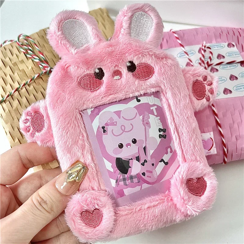 Kawaii Furry Kpop Photocard Holder Creative Deisgn Cartoon Bunny Family Photocard Protector Cute Student ID Card Cover Case