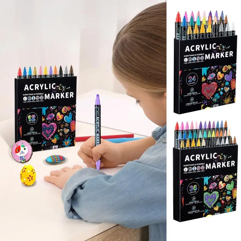 Paint Pens Acrylic Markers Double Side Markers For Kids Adults Water Soluble Acrylic Paint Markers Thin & Round Tips For Rock