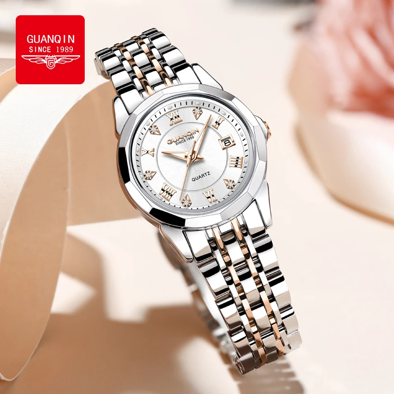 GUANQIN Women's Watches Luxury Fashion Waterproof Luminous Stainless Steel Strap Original Brand Quartz Wristwatch for Lady 19302