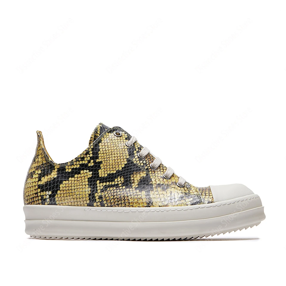 

RO Shoes Casual Leather Low Top Women Sneakers Fashion Designer Luxury Quality Snake Skin Lace Up Thick Sole Genuine Men Shoes