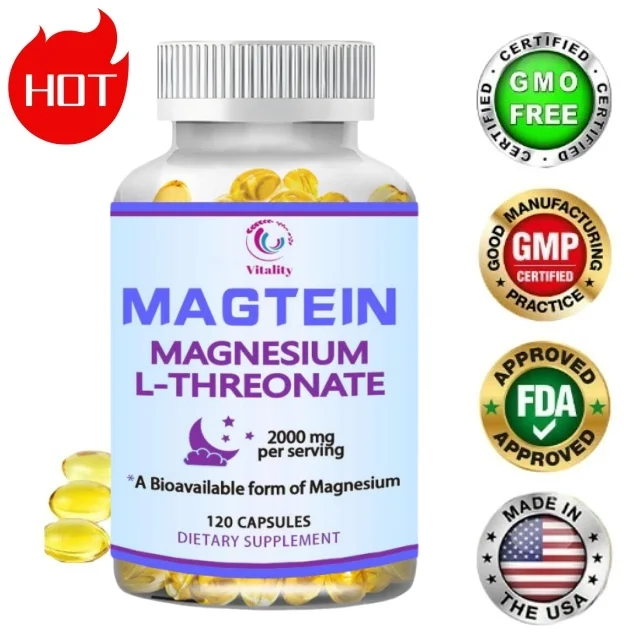 Magnesium L-Threonate Capsules (Magtein) Bioavailable Form for Sleep and Cognitive Function Support 2,000 mg 120 Capsules