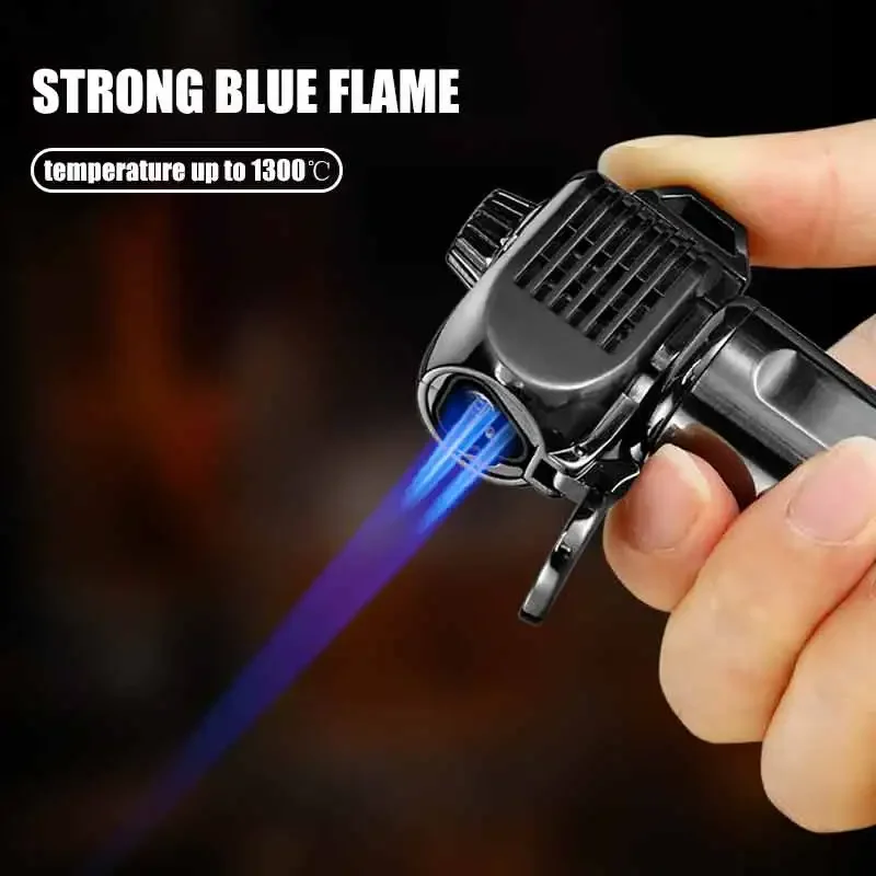 

JOBON Three Blue Flame Gun Lighter Safety Lock Design Cigar Cigarette Holder Adjustable Flame Bottom Cigar Cutter Ignition Tool