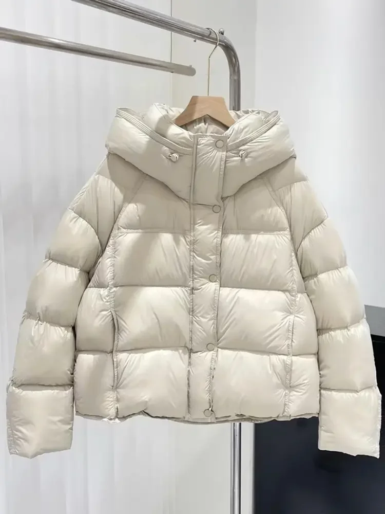 Women's Puffer Jacket White Duck down Loose Fit Hooded Thickened Winter Outerwear Short Style Commute Fashion Korean Version