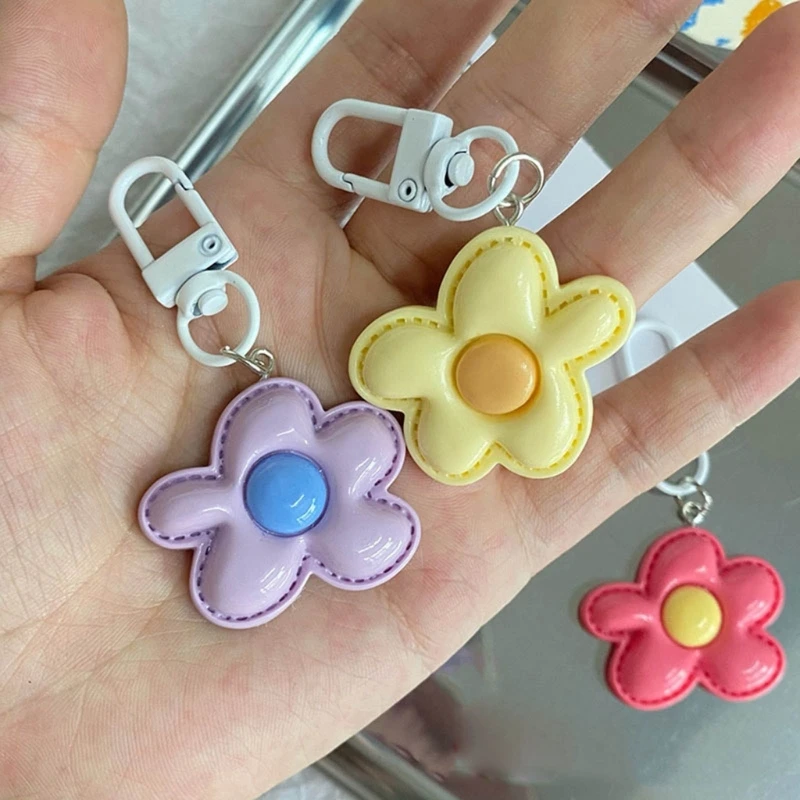 Cartoon Flower Key Rings Floral Shaped Pendant Charm Ornament Keychain for Bag