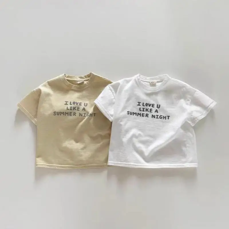 Letter Print Infant Boy Girl Cotton Casual Tees Toddler Simple Versatile Tops 2025 Summer New Baby Short Sleeve T Shirts Fashion