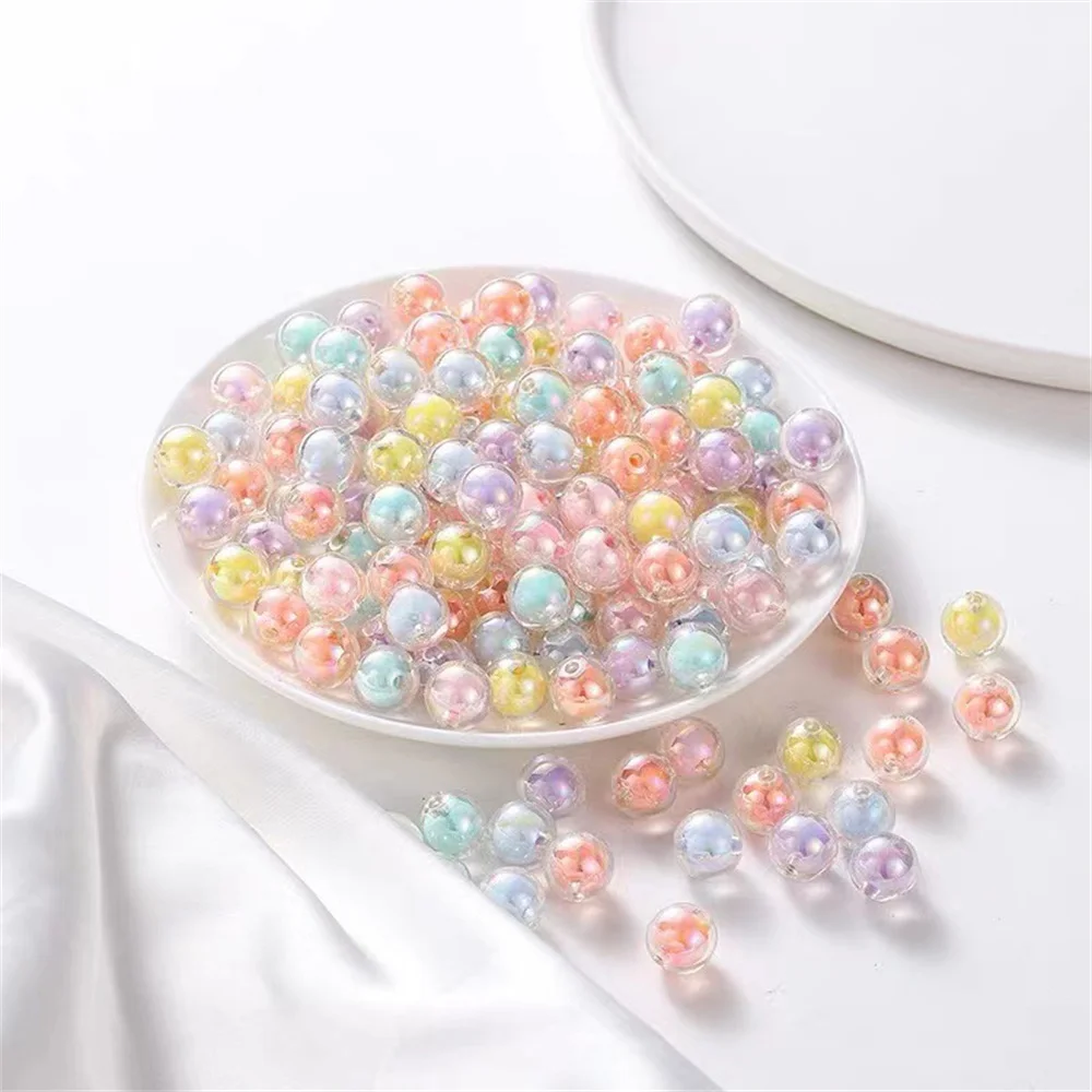 100Pcs 8-12mm Round Acrylic Transparent Frosted AB Color Loose Beads Spacer Beads For DIY Jewelry Making Handmade Accessories