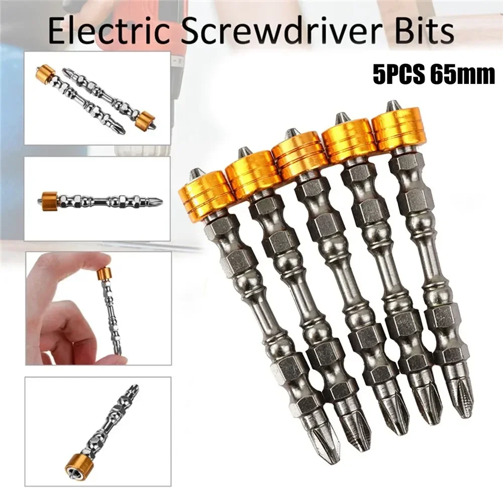 5pcs Magnetic Screwdriver PH2 Copper Alloy Double-Headed Cross Drill Bit 65mm For Pneumatic Electric Screwdrivers