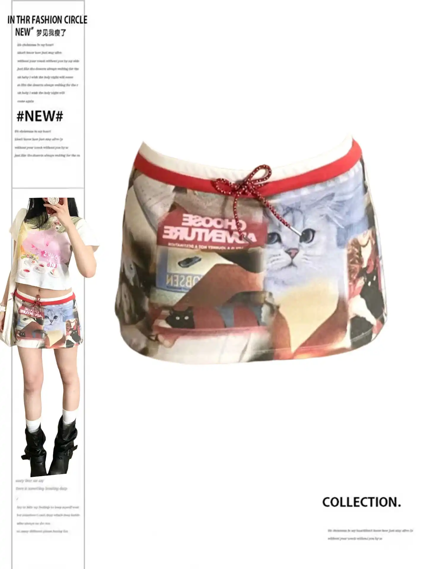 

Women's Mini A-line Skirt Print Korean Elastic Waist Drawstring Skirts Kpop Gyaru Coquette Y2k Harajuku Design Korean Hot Sexy
