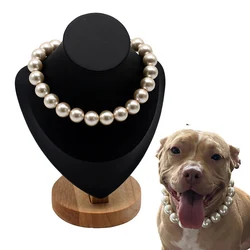 Luxury Pearl Dog Collar for Medium/Large Breeds (Beads 14mm), Adjustable Pet Necklace Jewelry Wedding Prom Costume Accessories