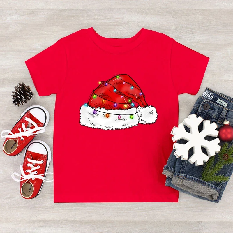 Women T Shirt Funny Christmas Hat Shirt Cartoon Style Graphic Tops Short Sleeve Summer Casual Women Tshirt Clothing