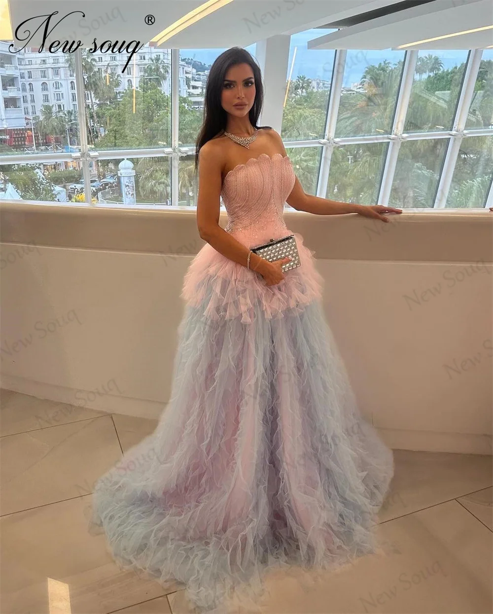 New Fashion Tiered Celebrity Dresses Arabic Dubai Stapless Beading Evening Prom Dresses Haute Coutures Cocktail Dress Party Gown