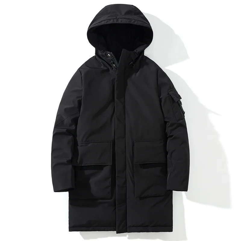 

2023 Brand New Winter Long Parkas Men Coat Warm Cotton Padded Jacket For Thicken Casual Hooded Black Windbreaker