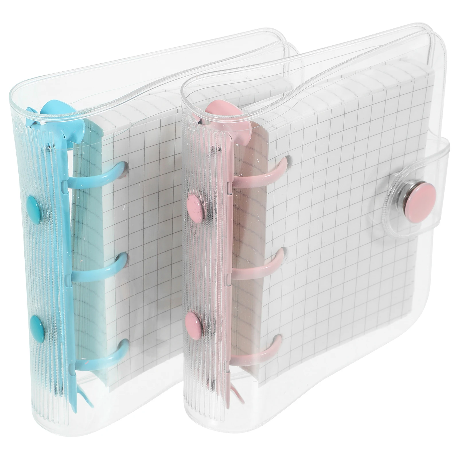 

Mini 3 Ring Binder PVC Transparent Cover Spiral Notebook 2 Sets Black Double Buckle Loose Leaf Office Student Travel Diary