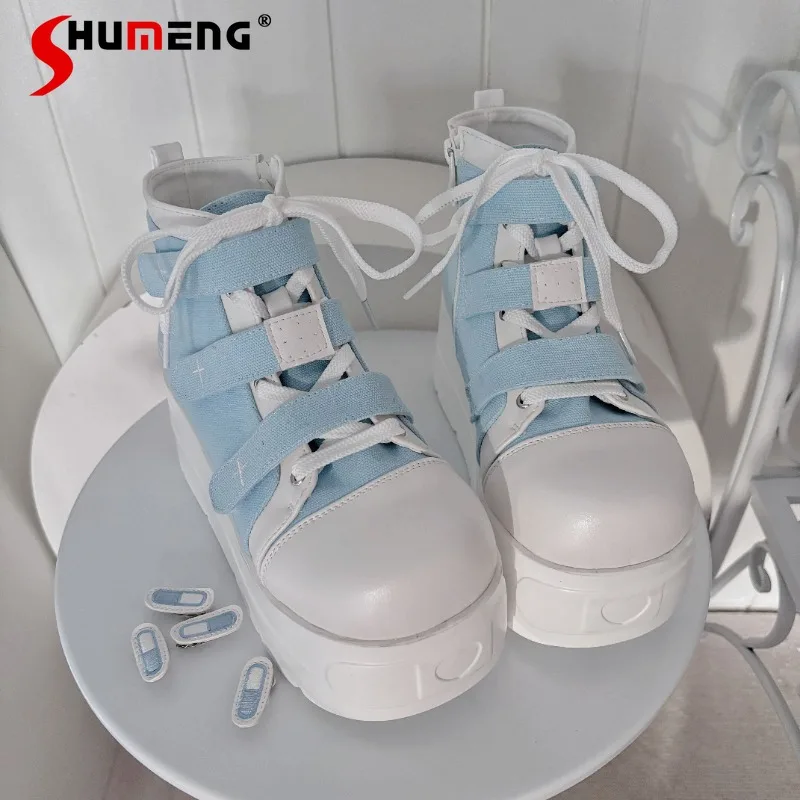 

Angel Realm Original Subculture Thick-Soled Canvas Shoes Y2k Round Toe Versatile Sweet Cool Single-Lined Short Boots For Ladies