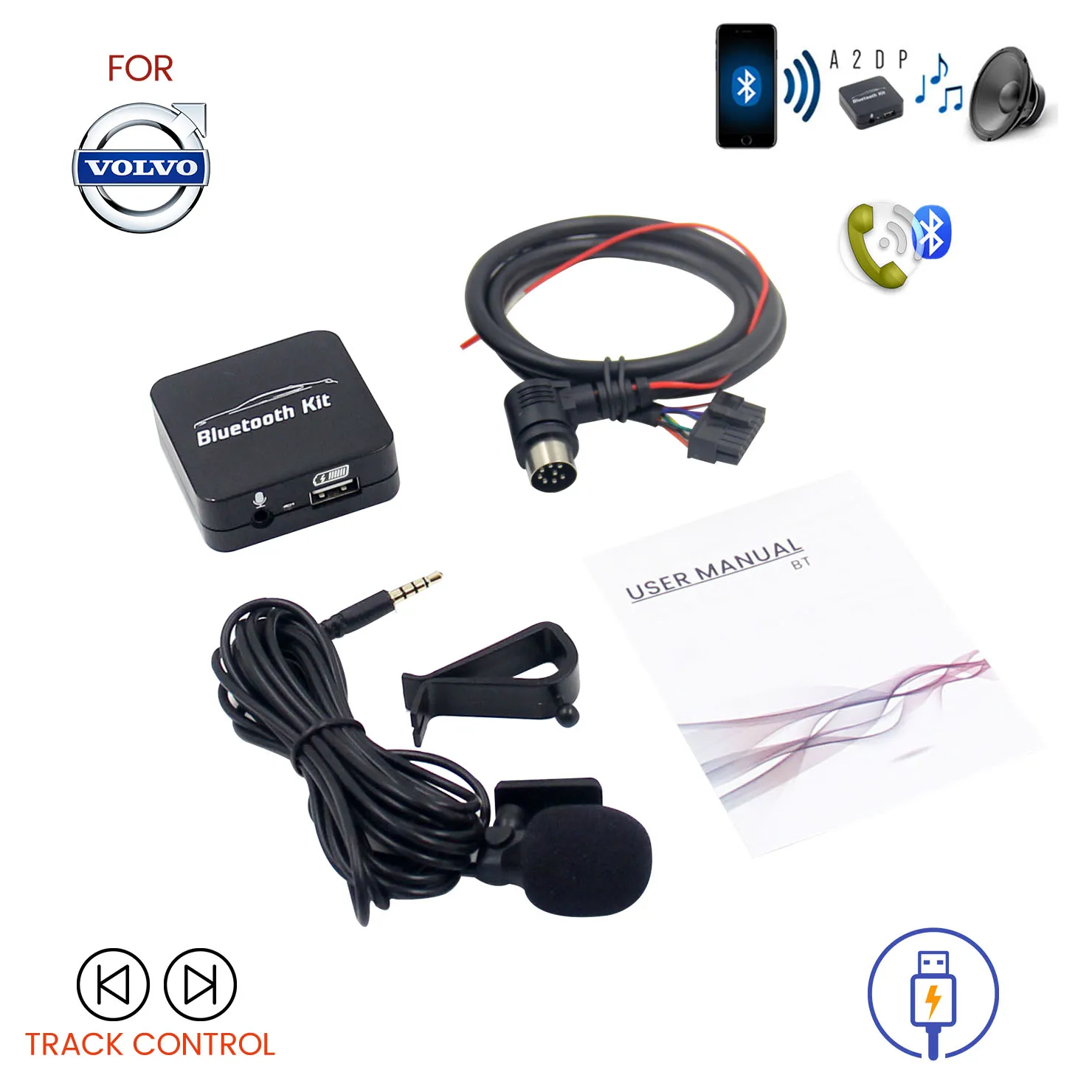 WEFA Volvo Bluetooth Handsfree car kit interface / audio adapter for Volvo HU DIN 8 pin car radios