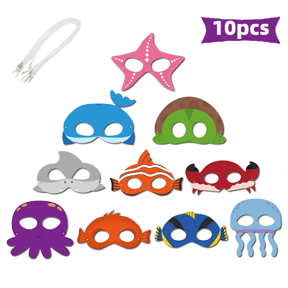 10Pcs/lot Children\'s Birthday Party Masks Ocean Theme Mask Octopus Shark Crab Starfish Cute Sea Animal Masks Birthday Photo Mask