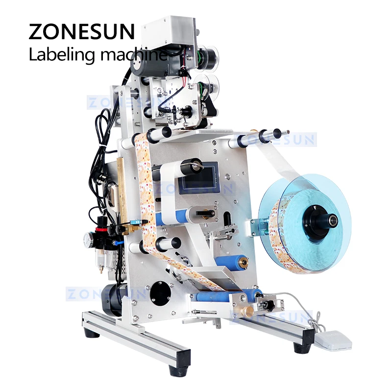 ZONESUN ZS-TB130 Semi-auto Round Bottle Labeling Machine for Plastic Bottles Tin Can Glass Beverages Double Side Labeling System