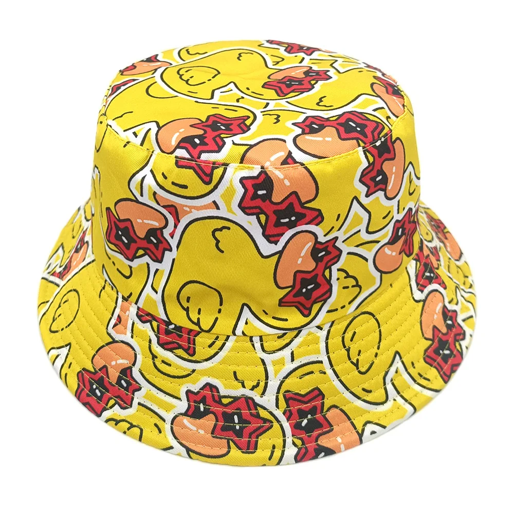 Cartoon Duck Pattern Panama Summer Sunscreen Fisherman Hat Student Bucket Hats Travel Fashion Decorate Reversible Fisherman Hats