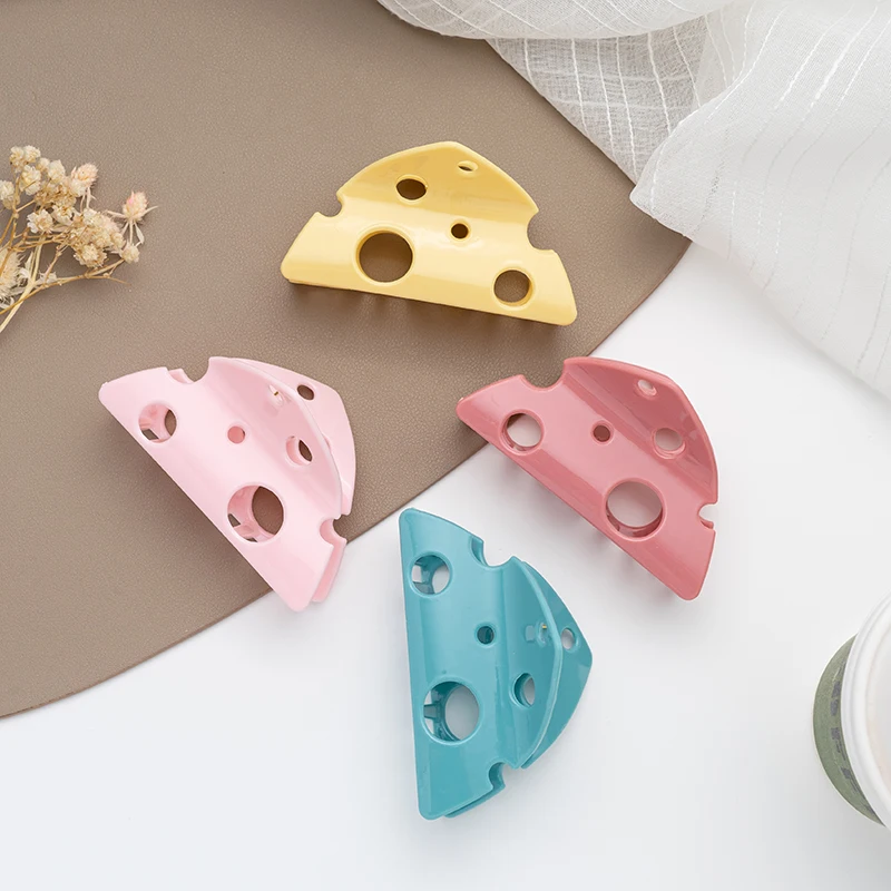 New Solid Color Acrylic Cheese Hair Clips Elegant Women Korean Style Hairpin Funny Food Shark Cawl Clip Girls Hair Accessories