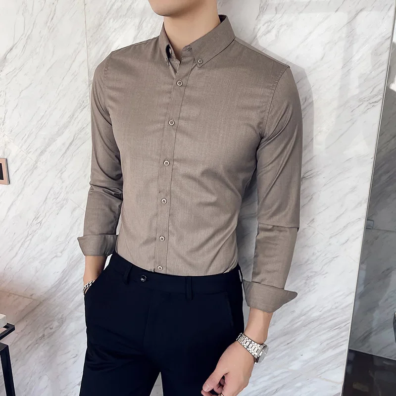 British Style Mens Shirt Long Sleeve 2024 New Solid Casual Slim Fit Formal Dress Camisas Fashion Men Clothing Oversized 7XL-S