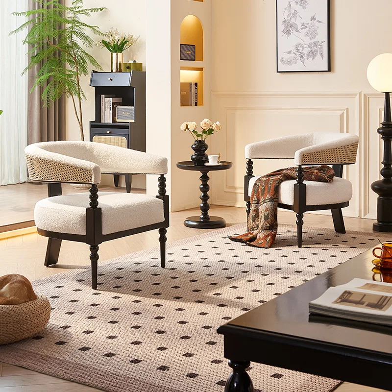 French retro rattan solid wood creative single sofa chair hotel cafe ash wood leisure chair side several combinations