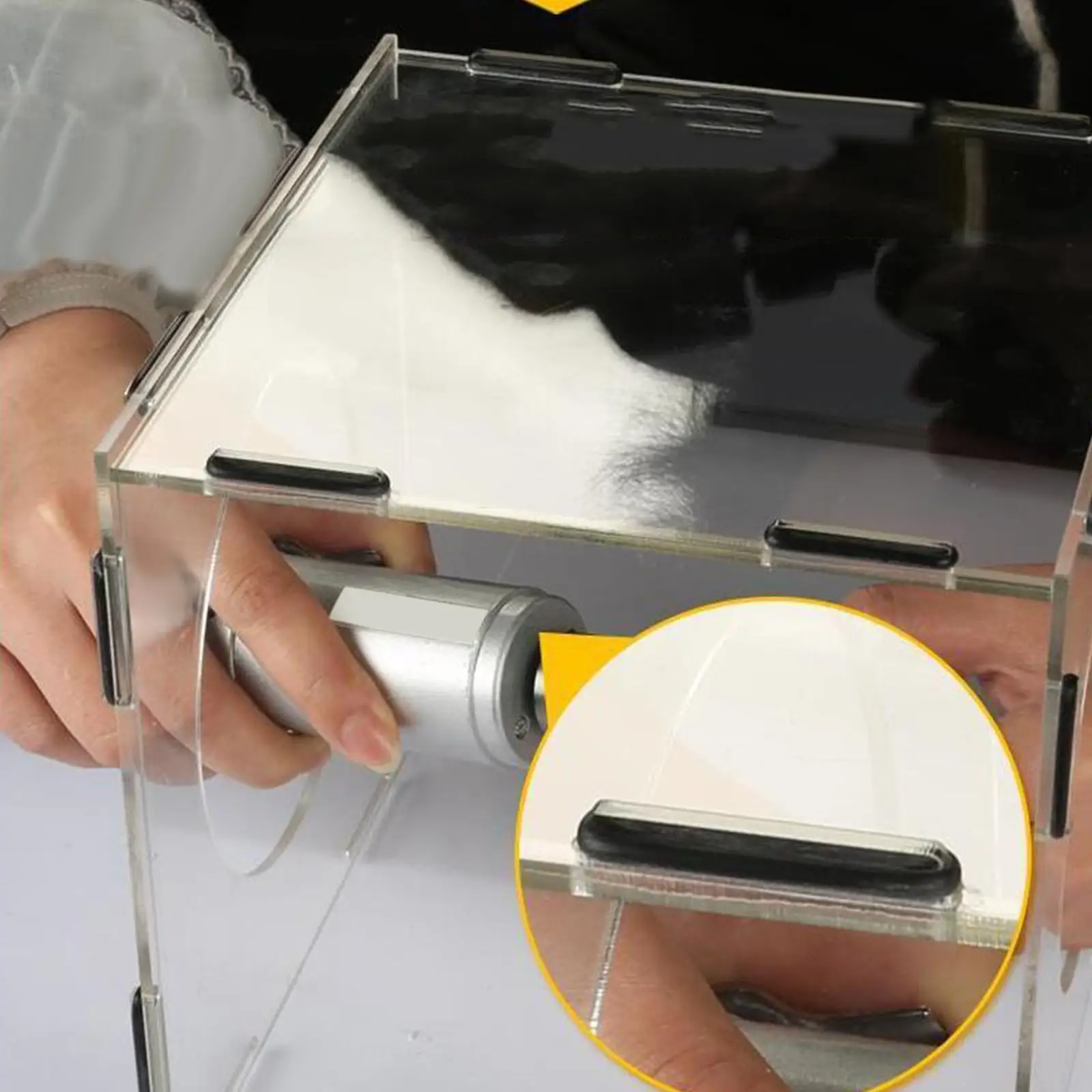 Copertura per scatola antipolvere per molatura in acrilico trasparente con 2 fori Cappuccio antipolvere per gabbia antipolvere portatile antipolvere per incisione Lucidatura Lucidatura