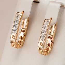 Kinel Trendy Shiny Natural Zircon Hoop Earrings for Women Minimalist Geometry 585 Rose Gold Color Accessories Daily Fine Jewelry