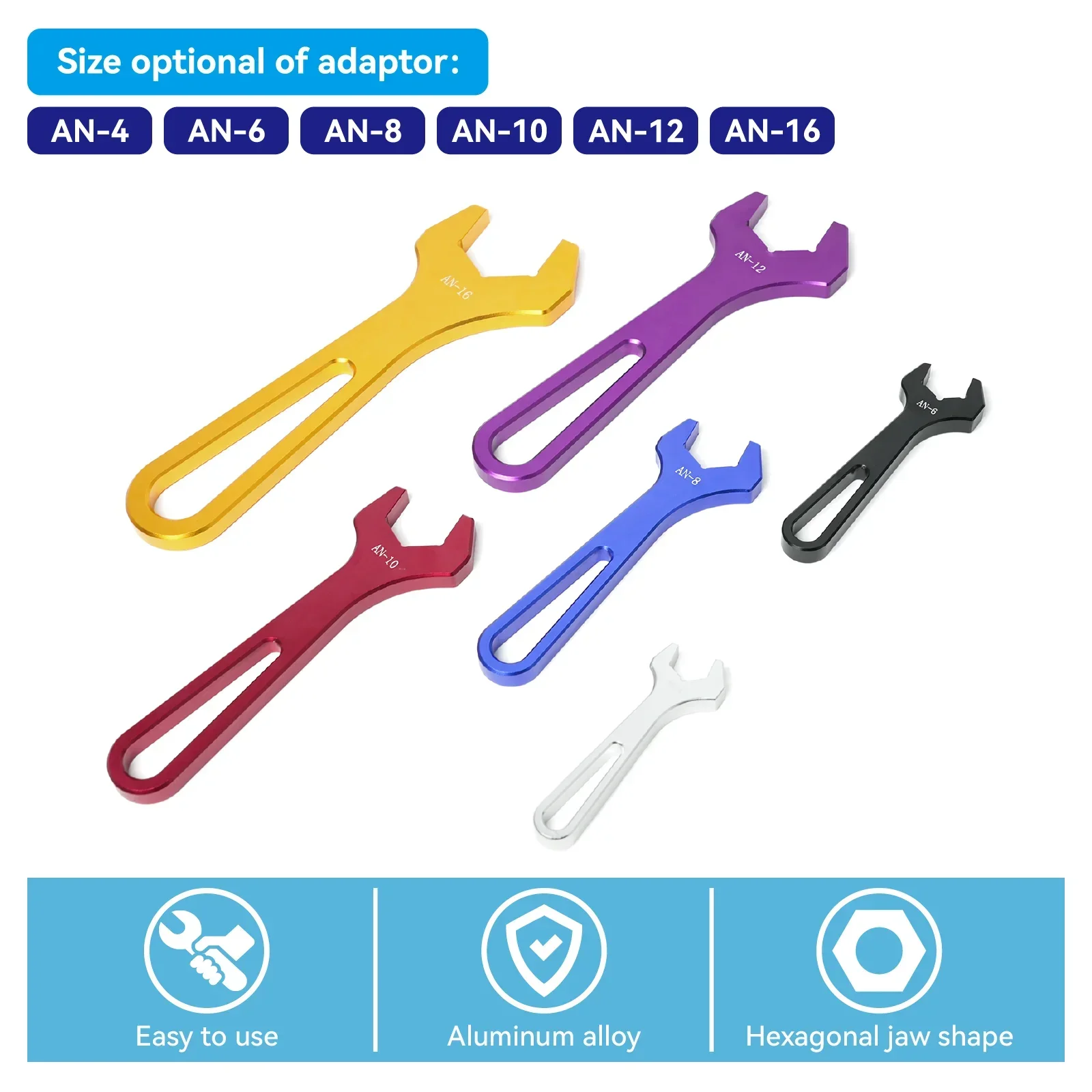 

Aluminum AN Hose Fitting Tool Set 6 Piece Lightweight Durable Wrench Kit for Automotive AN3 to AN16 Fittings Universal