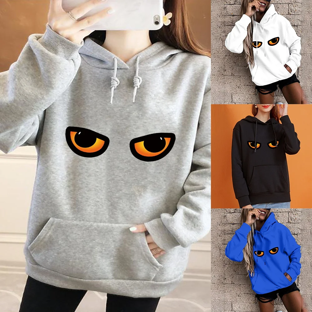 

Girls Casual Fashion Pullover Tops Hoodies Women's Harajuku Long Sleeve Base Loose Large Pocket Hoodie Funny Eye Print Clothes