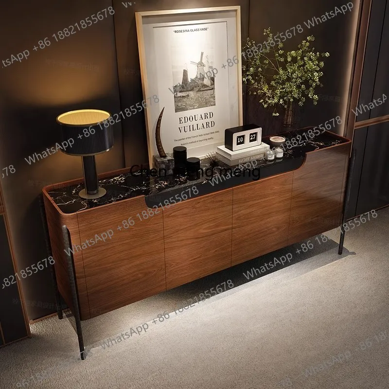 

French retro style entrance cabinet, living room, solid wood storage, Italian marble dining side cabinet