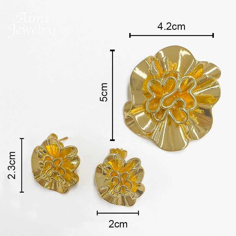 Original Blumenanhänger mit Kette, afrikanisches 18K vergoldetes Schmuckset, Ohrringe, Halskette, brasilianische Braut-Hochzeitsgeschenke – Detail 6