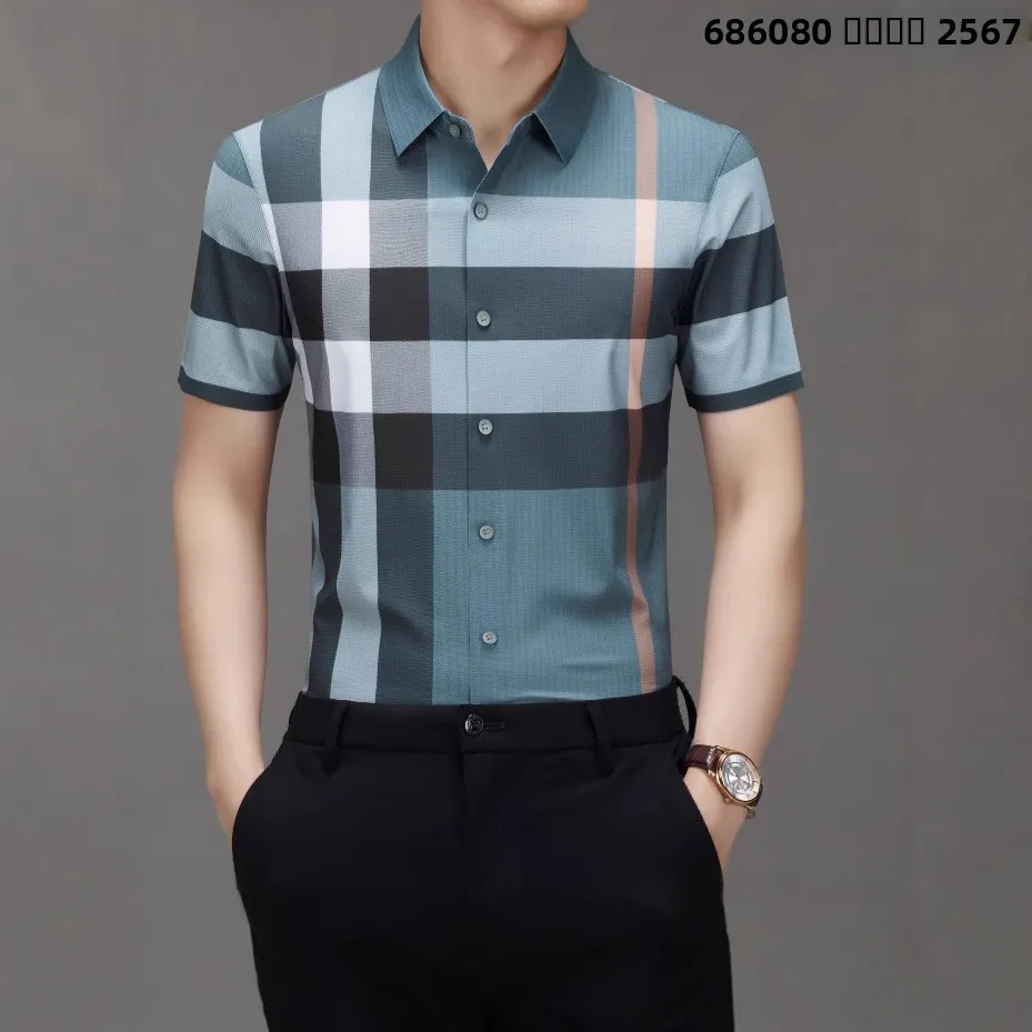 

High-End Seamless Summer Short Sleeve Ice Silk Men's Business Casual Half Sleeve Shirt Thin Slim Fit Chinese Fabric Blend