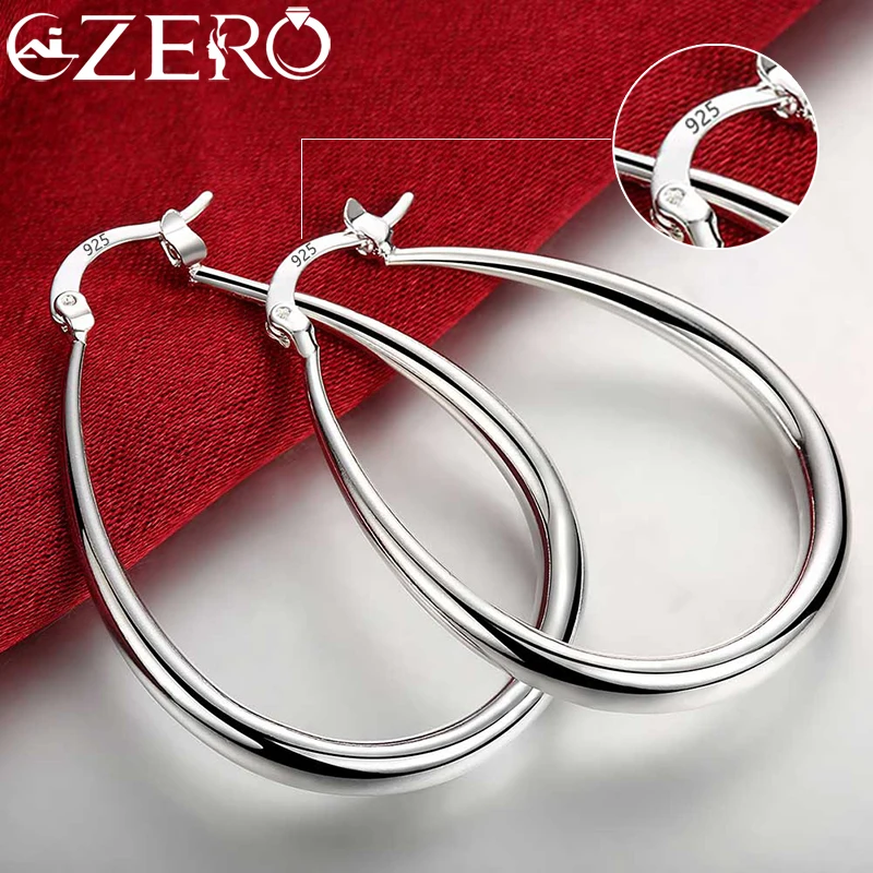 

925 Sterling Silver 41MM Smooth Circle Big Hoop Earrings For Women Fashion Party Wedding Accessories Jewelry Christmas Gifts