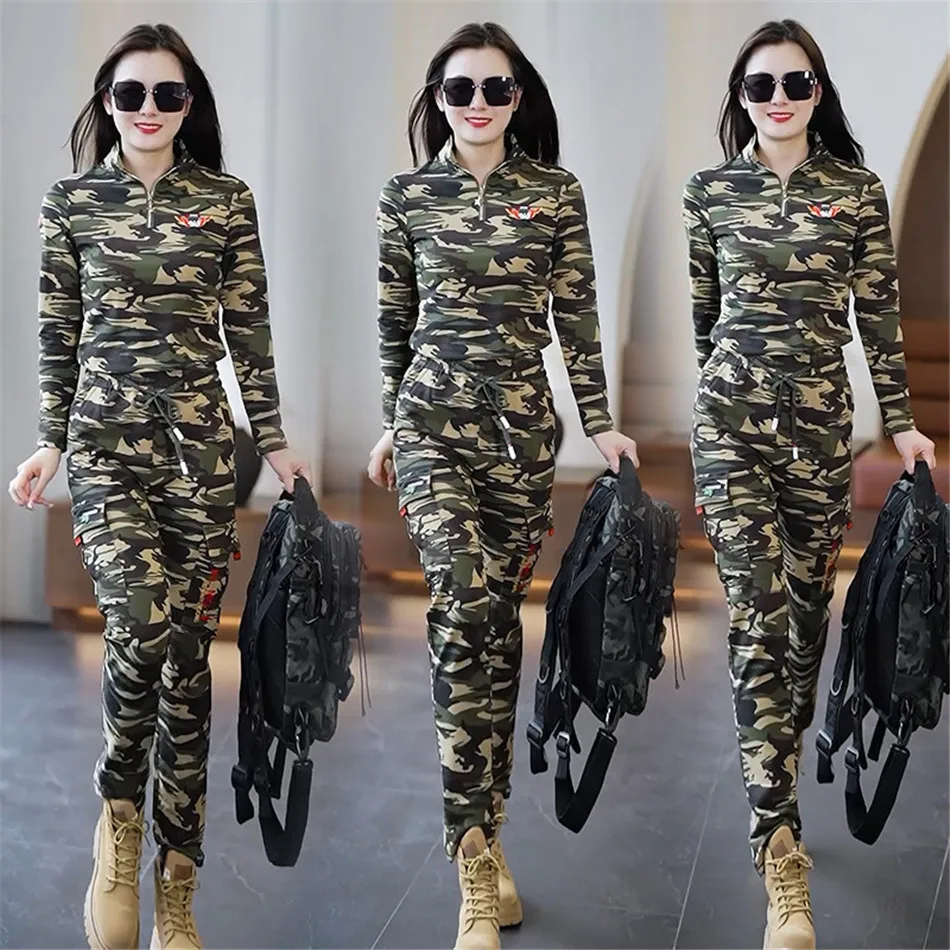 Tactical Camouflage Shirts Trousers Suit Slim Long Uniform Women's Outdoor Sports Hiking Camping Casual Cargo Shirt Pants Set