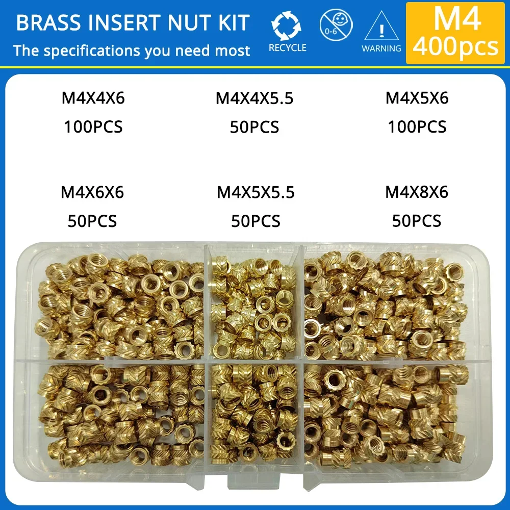 M2 M2.5 M3 M4 M5 M6 ensemble de chaleur en laiton écrou d'insertion inserts filetés moletés thermofusibles pour Kit d'assortiment d'écrous en cuivre d'encastrement d'impression 3d