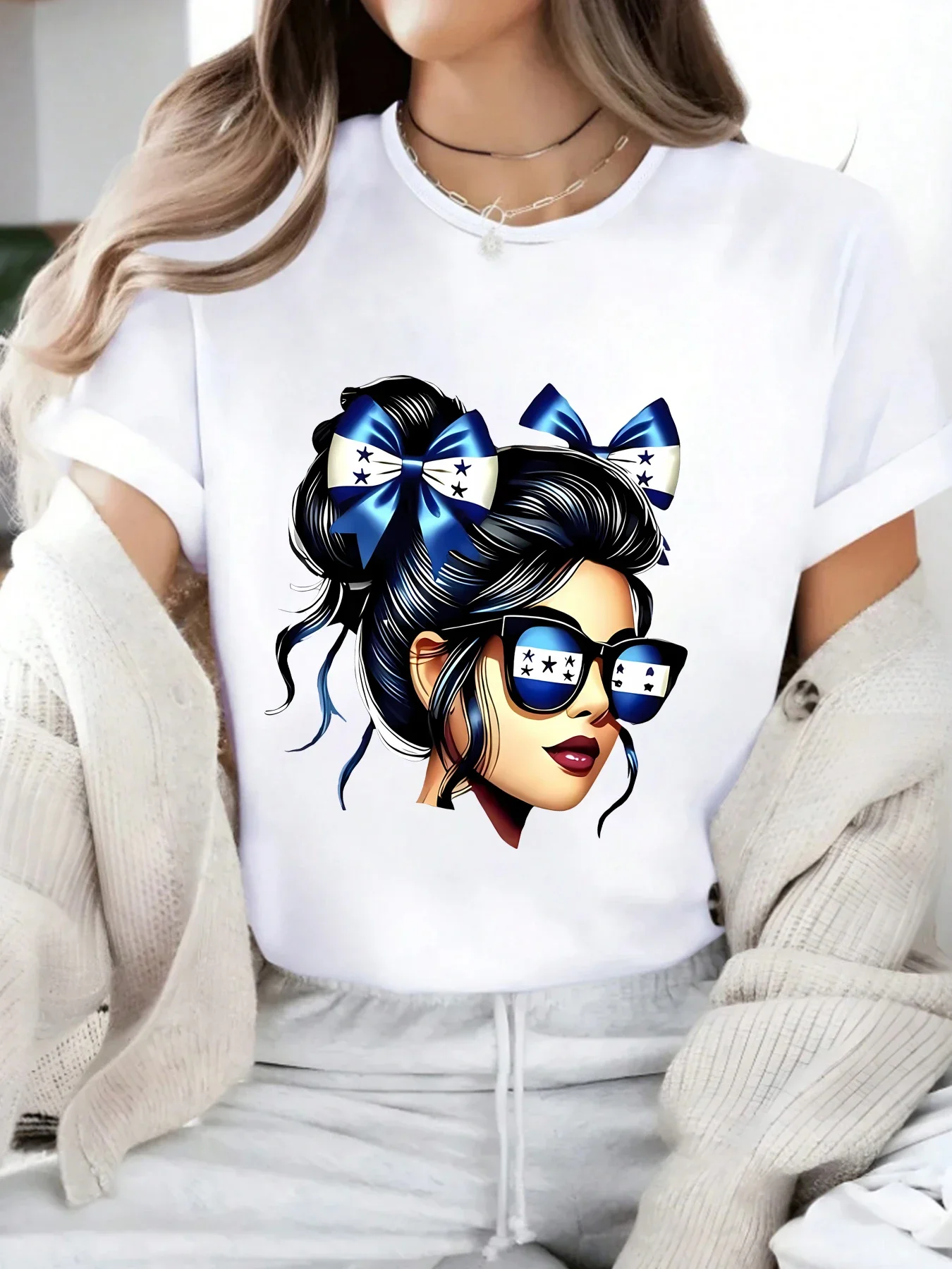 

Женская футболка с круглым вырезом и коротким рукавом, рукавами до половины и модными принтами, женская одежда