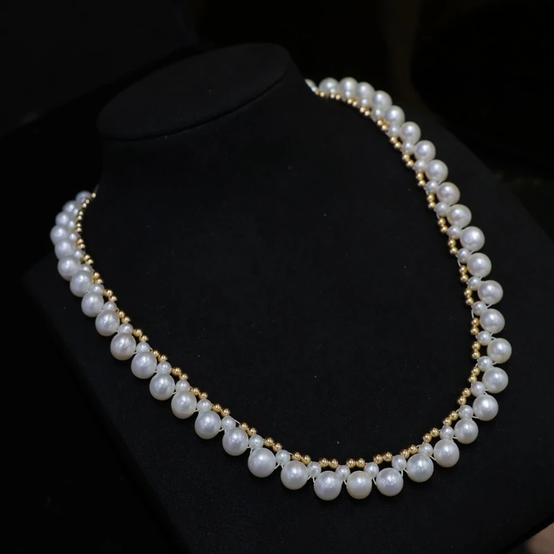 

SGARIT 14k Filled Gold Choker For Women Natural Freshwater Pearl Necklace Double Layer Chain Trendy Wedding Fine Jewelry
