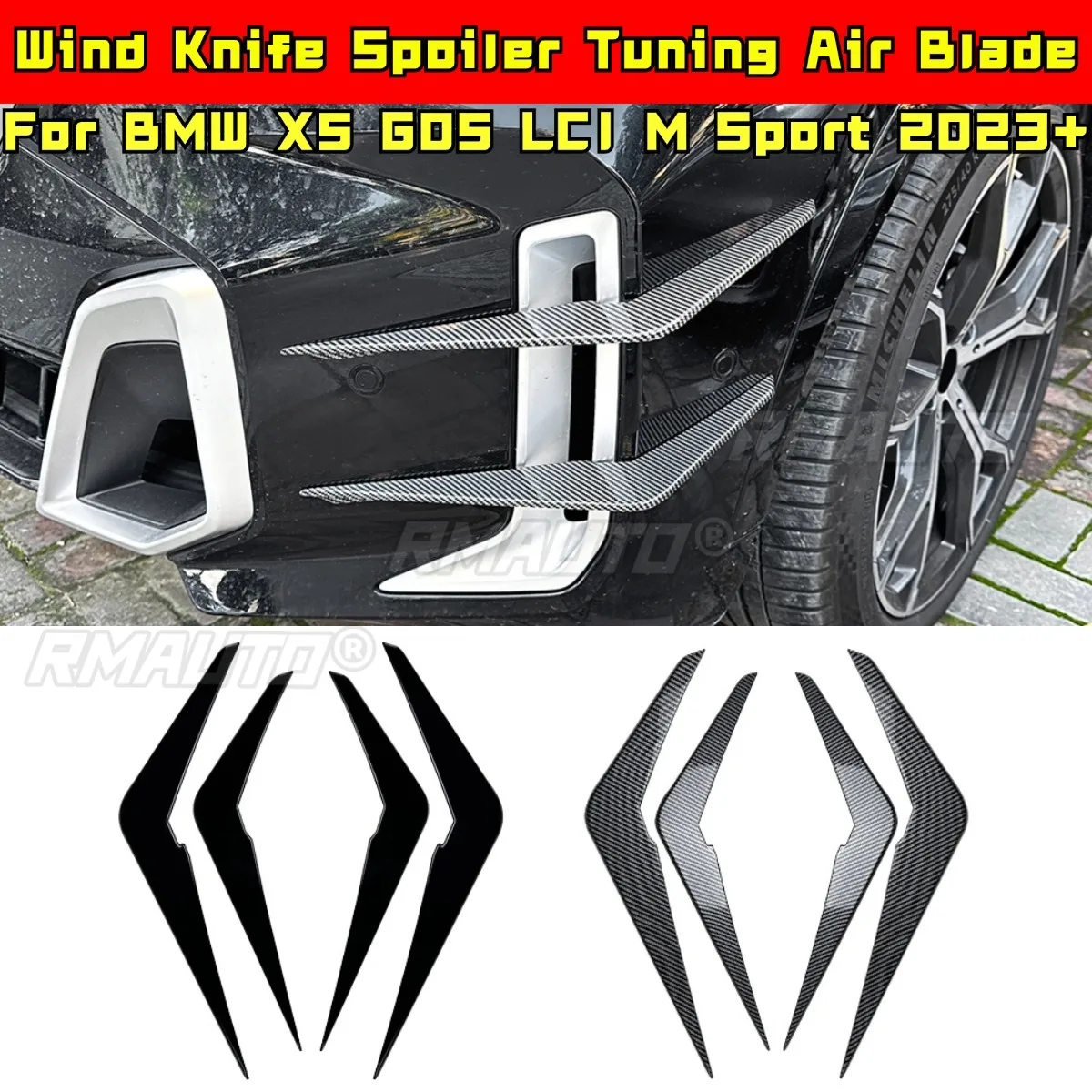 

Для BMW X5 G05 LCI M Sport 2023+ Комплект кузова Ветровой нож Спойлер Тюнинг Воздушное лезвие Передний бампер Боковой разветвитель Автомобильные аксессуары