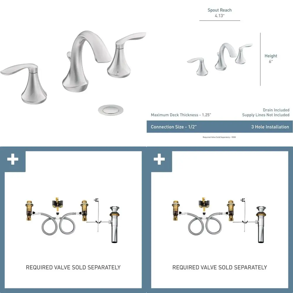 

Chrome Transitional Two-Handle High-Arc Widespread Bathroom Faucet with Drain Assembly, Valve Needed, T6420