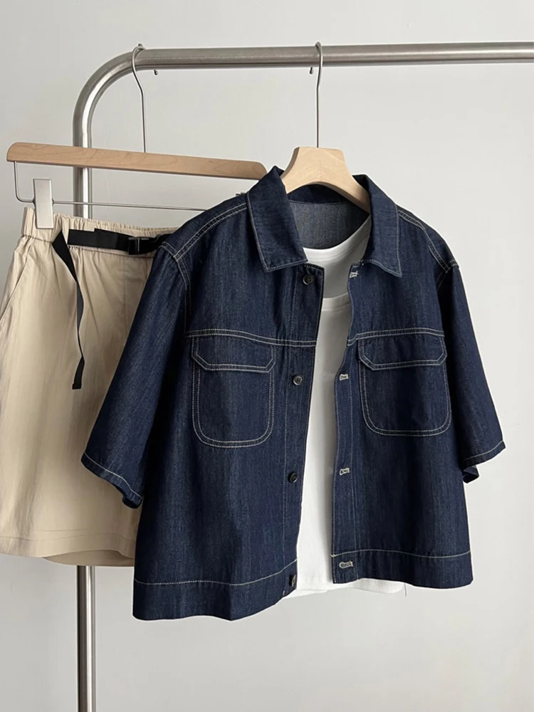 

Loose ort Sve Denim irt Jaet Women's Summer Thin Outerwear Brand Bule European Sle Commute Faion Korean Version